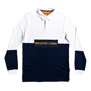 DC Men Long Sleeve Polo Shirt White Blue Orange Size L New With Tags
